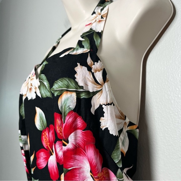 VTG 90s Women Dress XS Lily Cat Halter Neck Vacation Resort Front Wrap Black Red - Picture 7 of 8